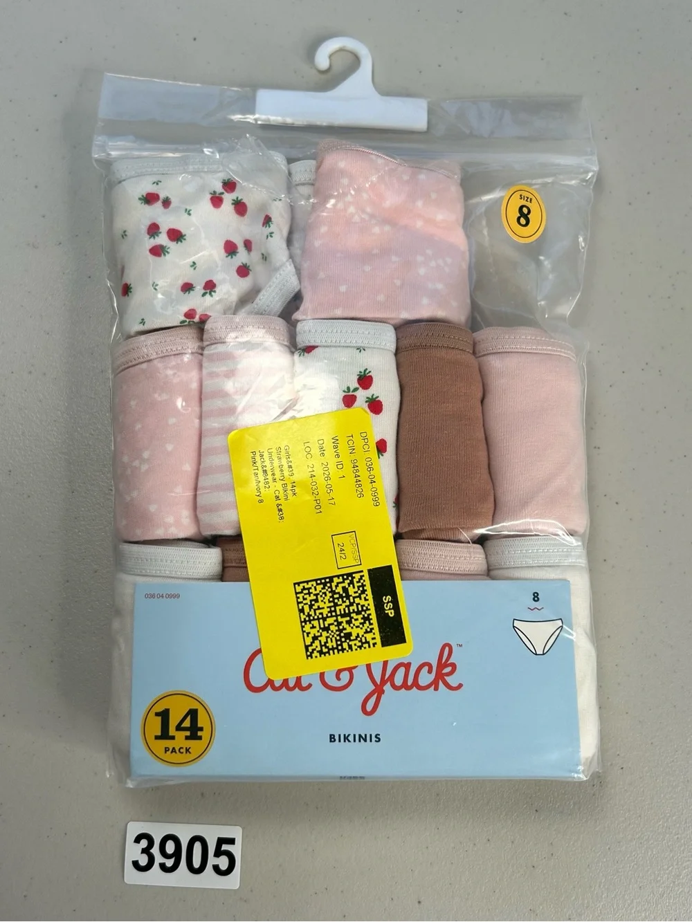 Cat & Jack Girls' Size 8 Bikinis Underwear 12 Pack Cotton Pink White Strawberry